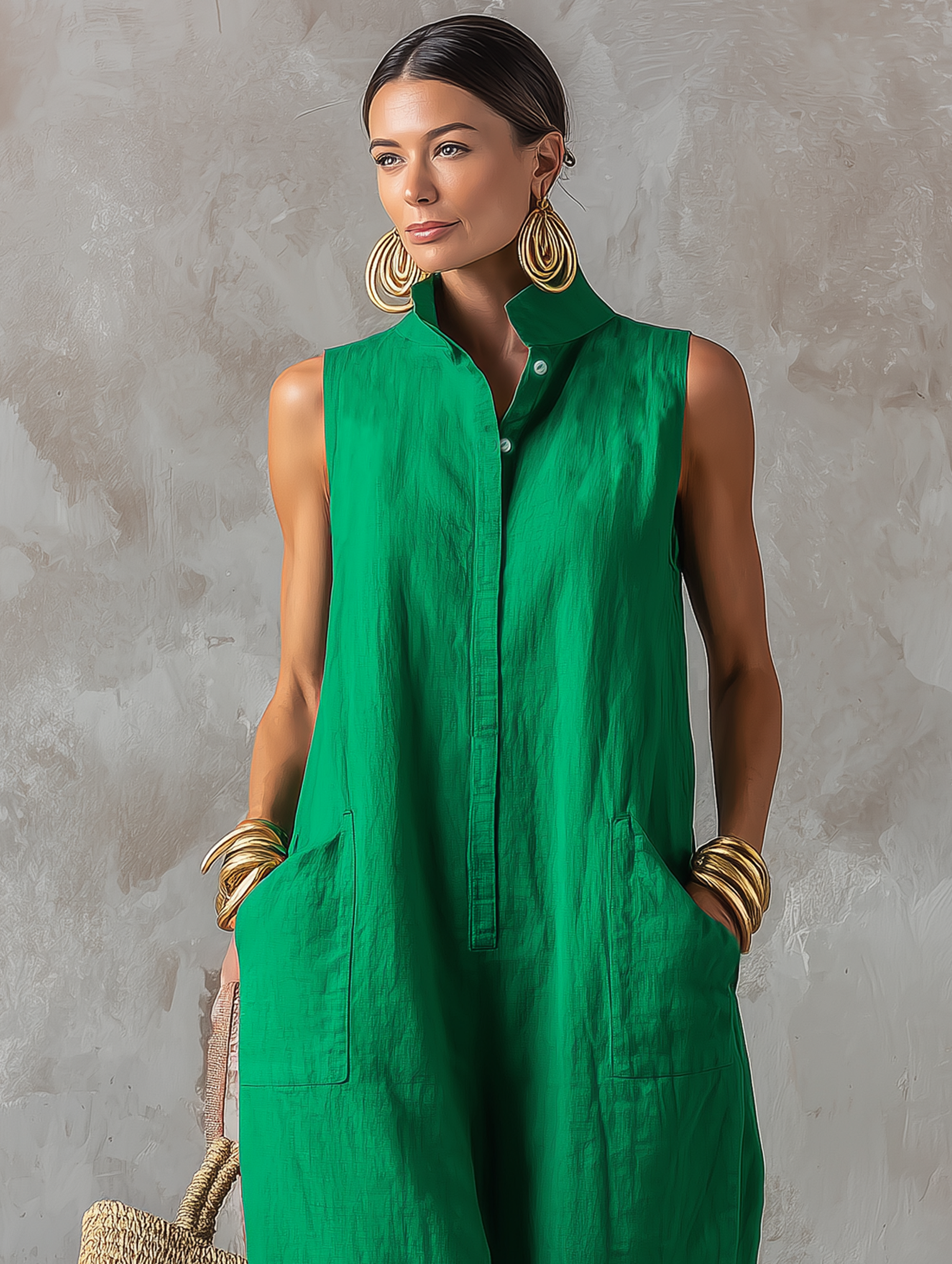 Claire | Mouwloze jumpsuit met staande kraag en knoopsluiting