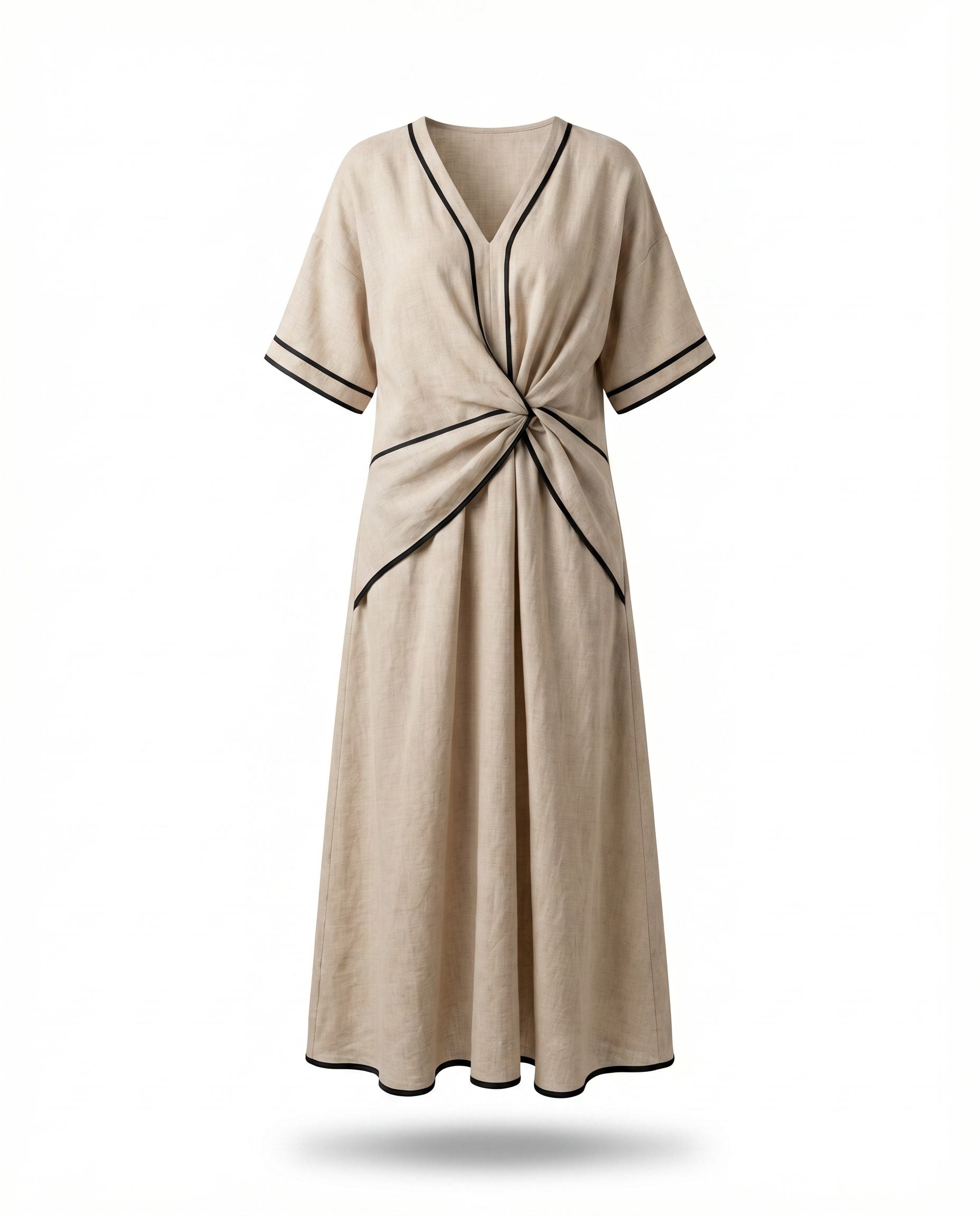 Maxi-jurk met ronde hals en contrastbies