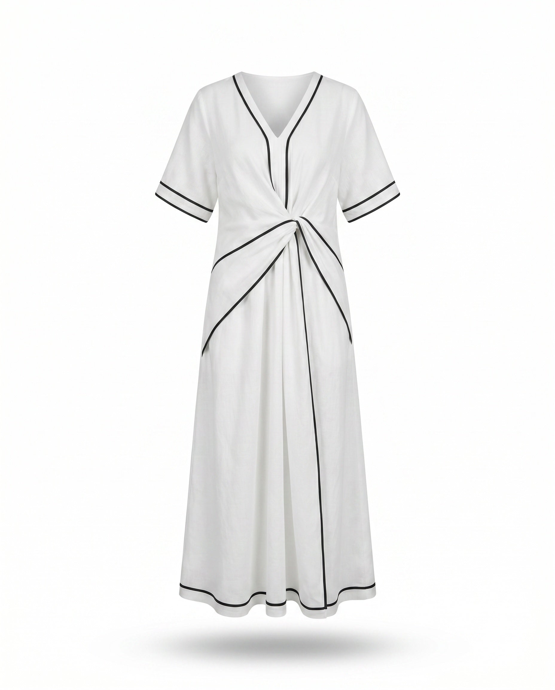 Maxi-jurk met ronde hals en contrastbies