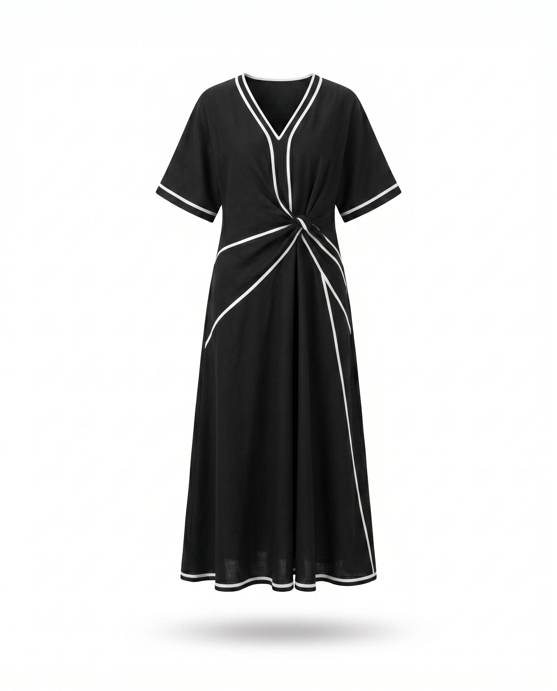 Maxi-jurk met ronde hals en contrastbies