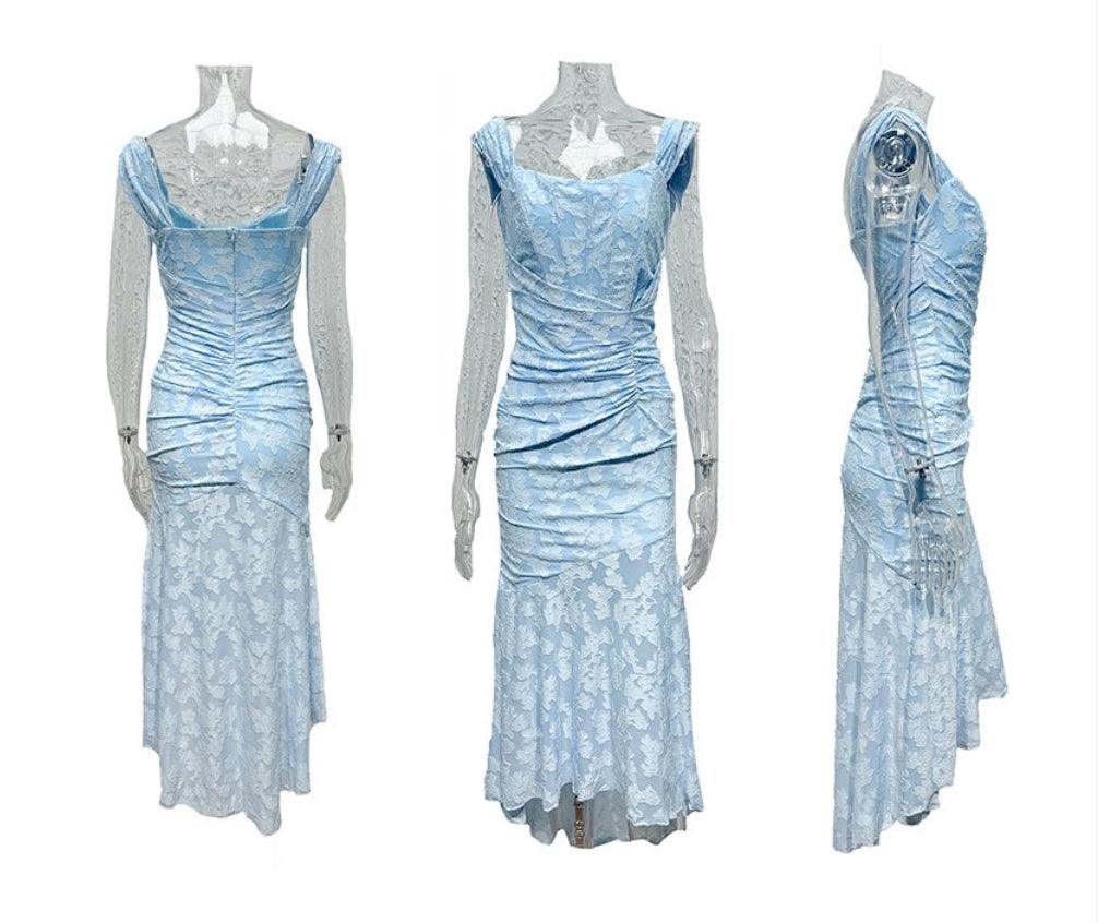 Elora™ | Maxi Jurk met Blauwe Bloemenprint