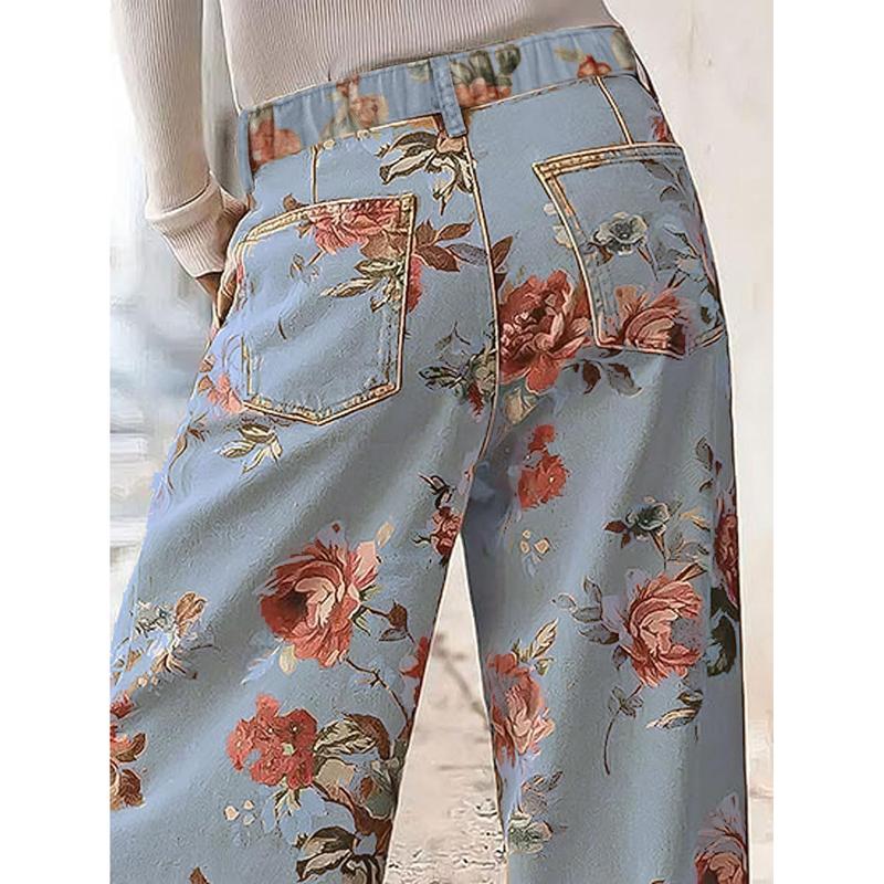 Bloemen Wijde Pijpen Hoge Taille Casual Broek