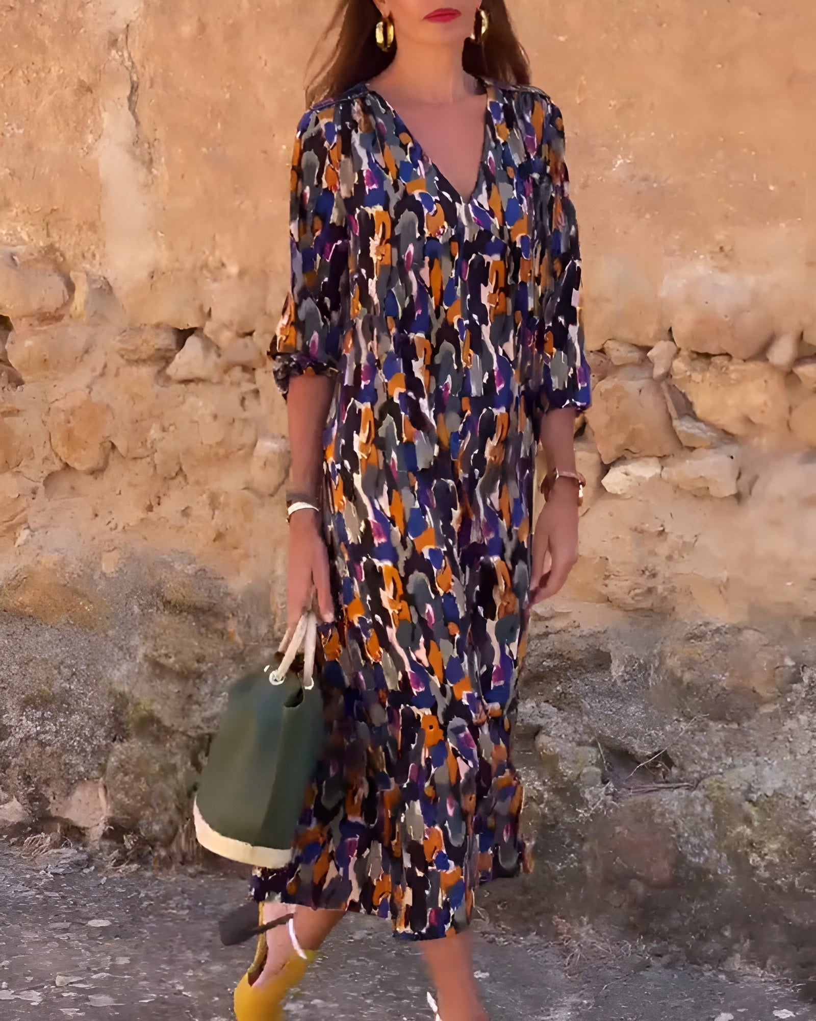 NATHALIE | RETRO GEPRINTE JURK MET V-HALS