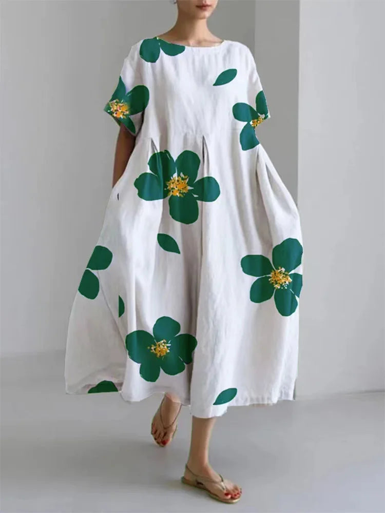 CATERINA | Lange Zomerjurk met Levendige Bloemen en Zachte Comfort voor Zonnige Dagen