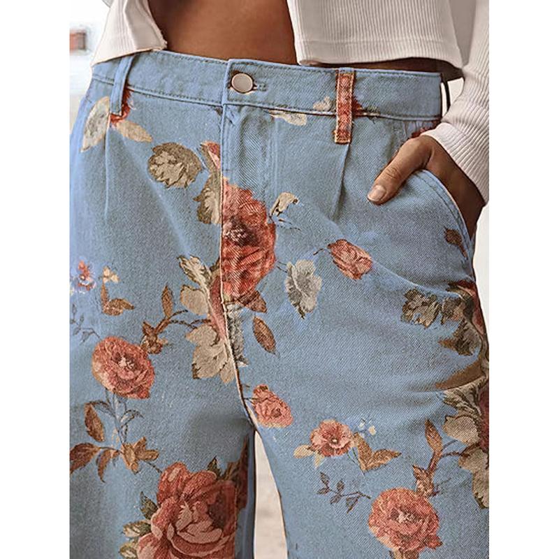 Bloemen Wijde Pijpen Hoge Taille Casual Broek