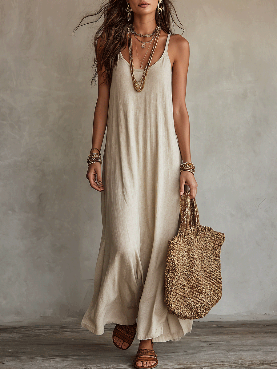 Moeiteloos Bohemian Ontspannen Slip Maxi Jurk