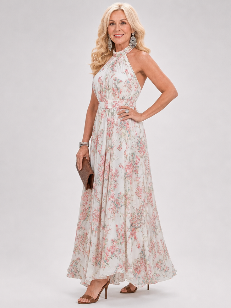 Guinevere | Bloemen midi-jurk met halternek