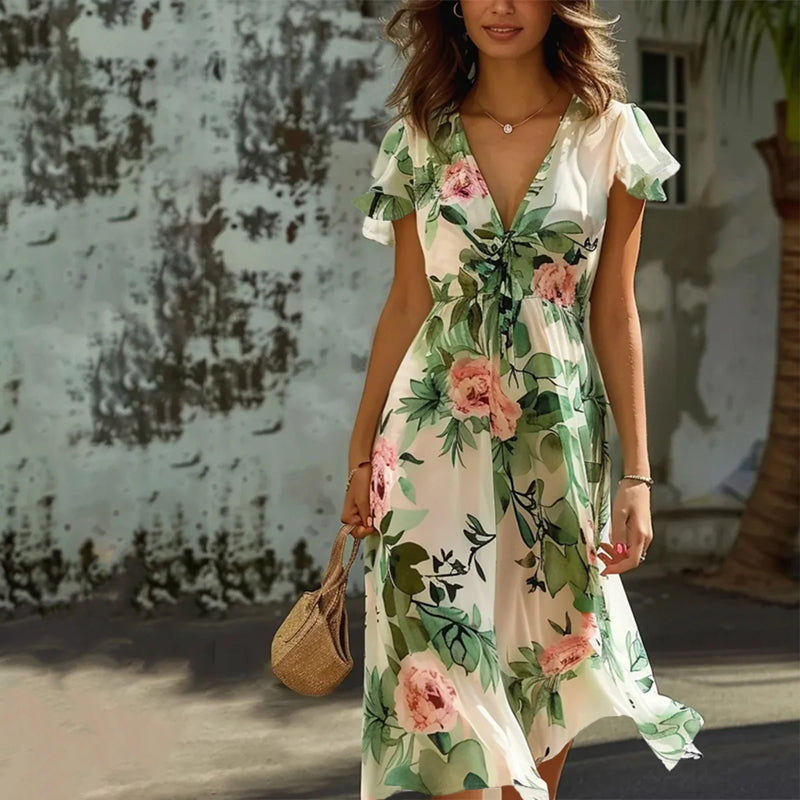 Carys | Bloemige Bries Midi-jurk