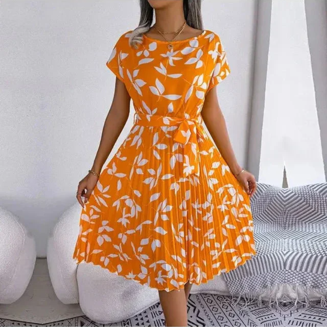 Marilyn | Midi Plissé Jurk met Bloemenprint