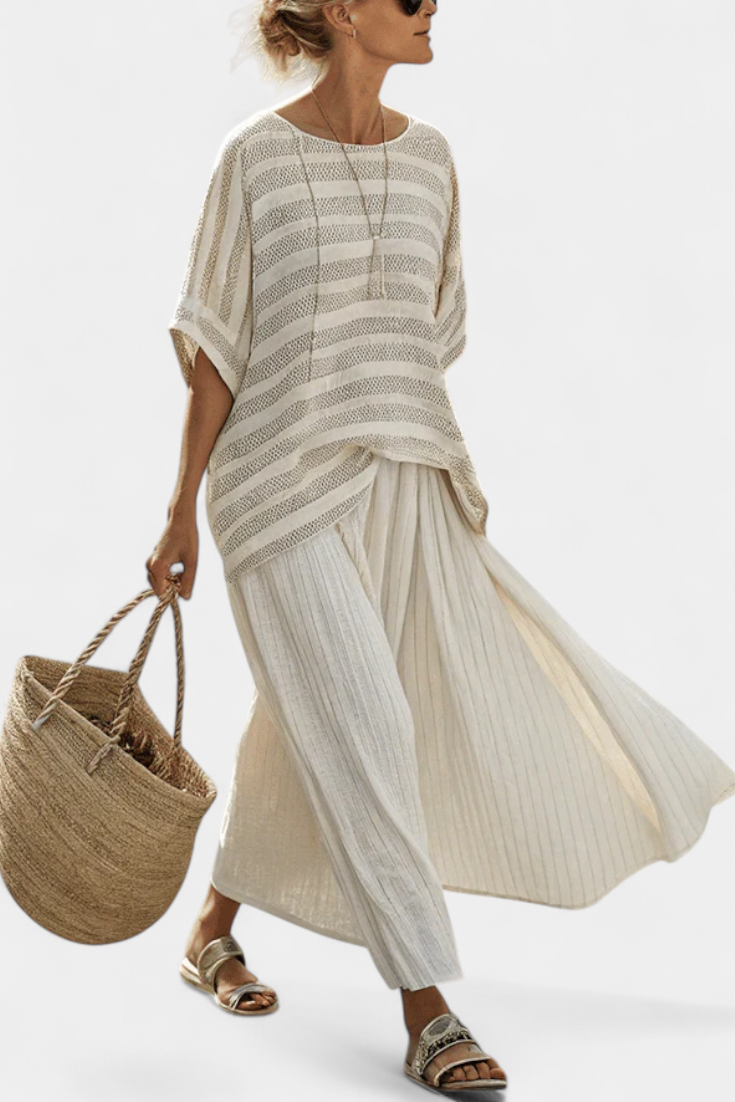 Westlyn | Comfortabele Gestreepte Bamboe Top & Vloeiende Linnen Broek