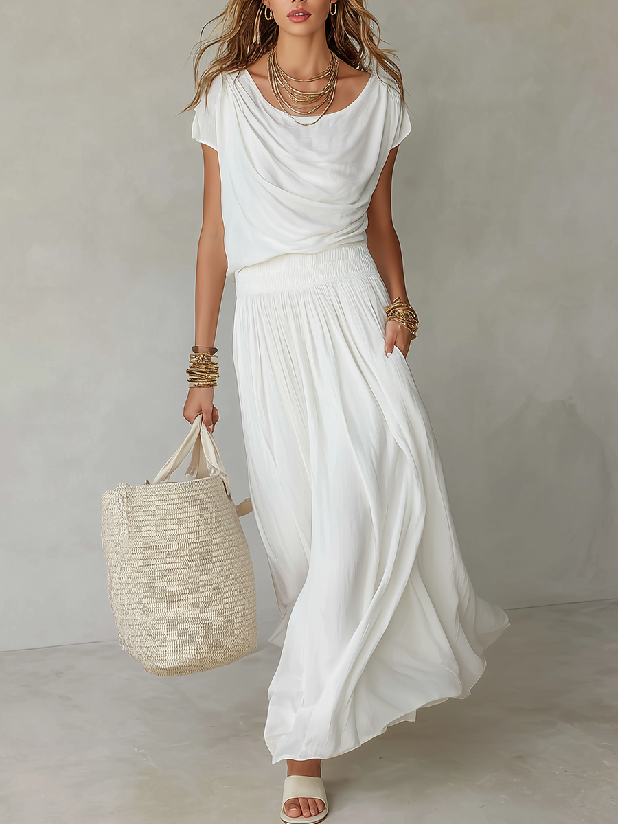 Classic Ruched Top & Flowing Maxi Skirt Set