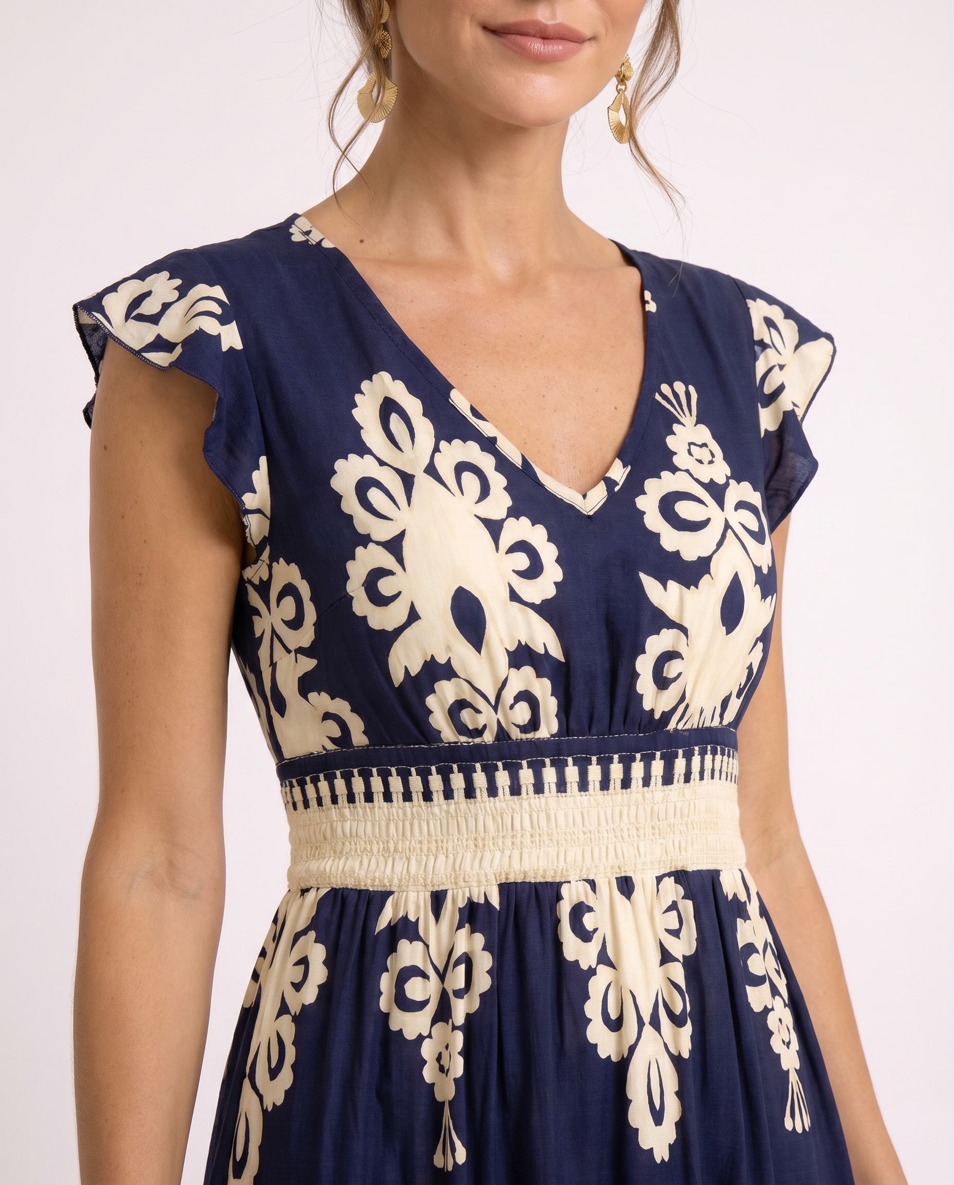 Maxi-jurk met bloemenprint en V-hals