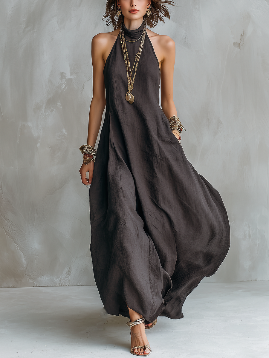 Houtskoolgrijze Bohemian Stijl Off-The-Shoulder Losse Maxi Jurk
