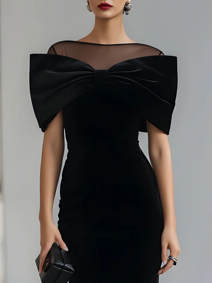 Vivienne™ | Fluwelen Midi Jurk met Strikdetail