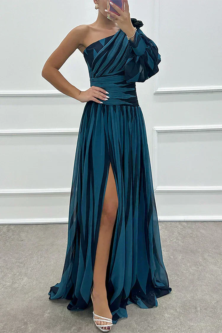 Shiloh - Maximaal Elegant Gestreept Jurk met Één Schouder