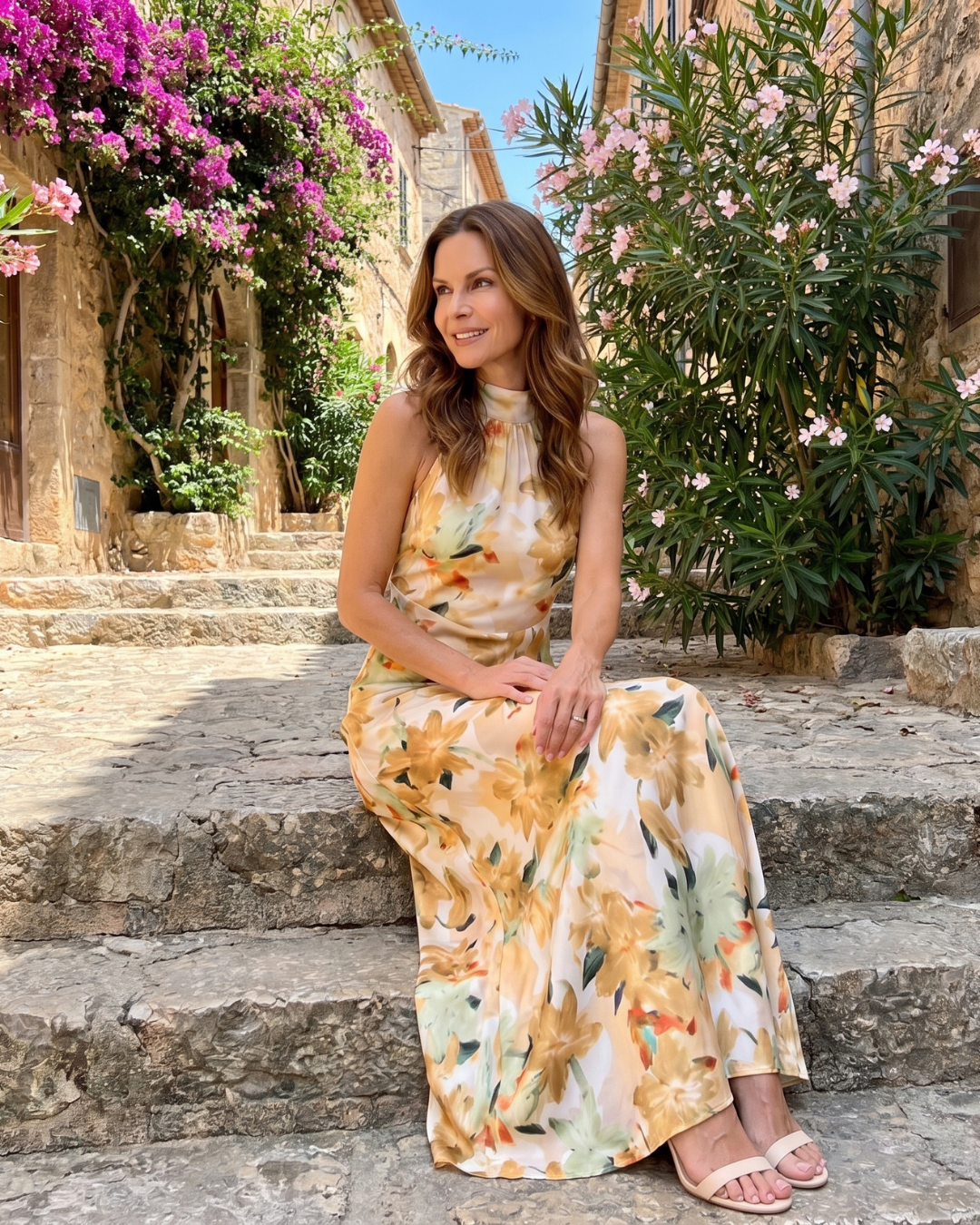 Cekel | Halter midi-jurk met botanische print