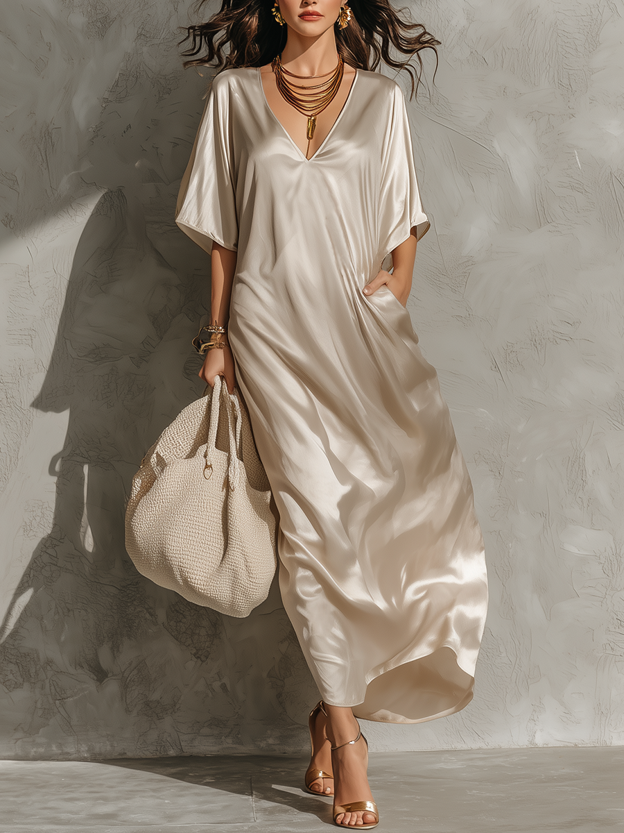 Luxueuze V-Hals Oversized Kaftan Maxi Jurk