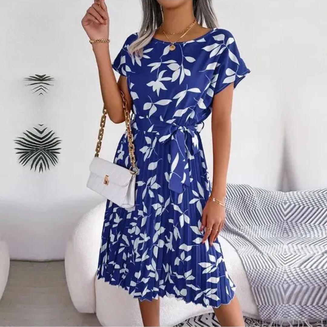 Marilyn | Midi Plissé Jurk met Bloemenprint