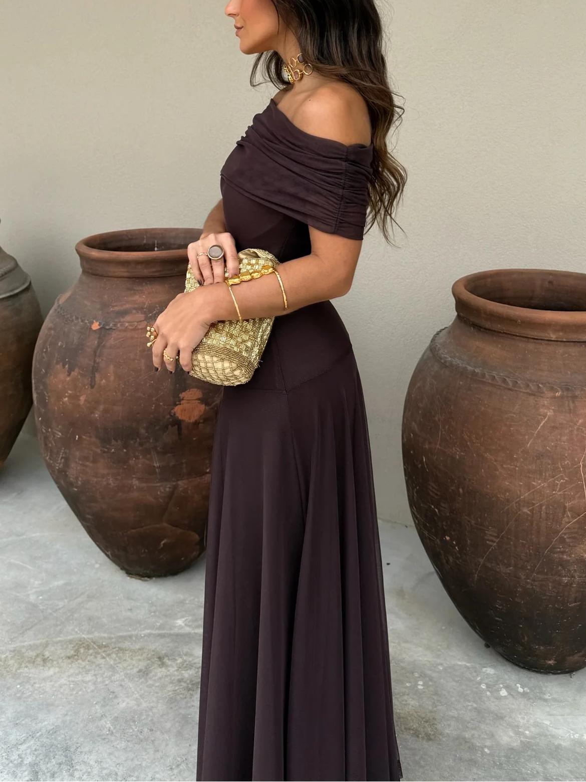 Noémie™ | Bruine One-Shoulder Maxi Jurk