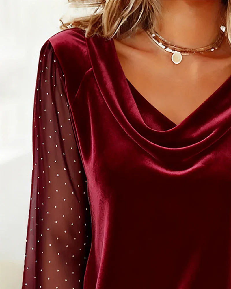 Amelia - Blouse met gedrapeerde kraag en semi-transparante panelen