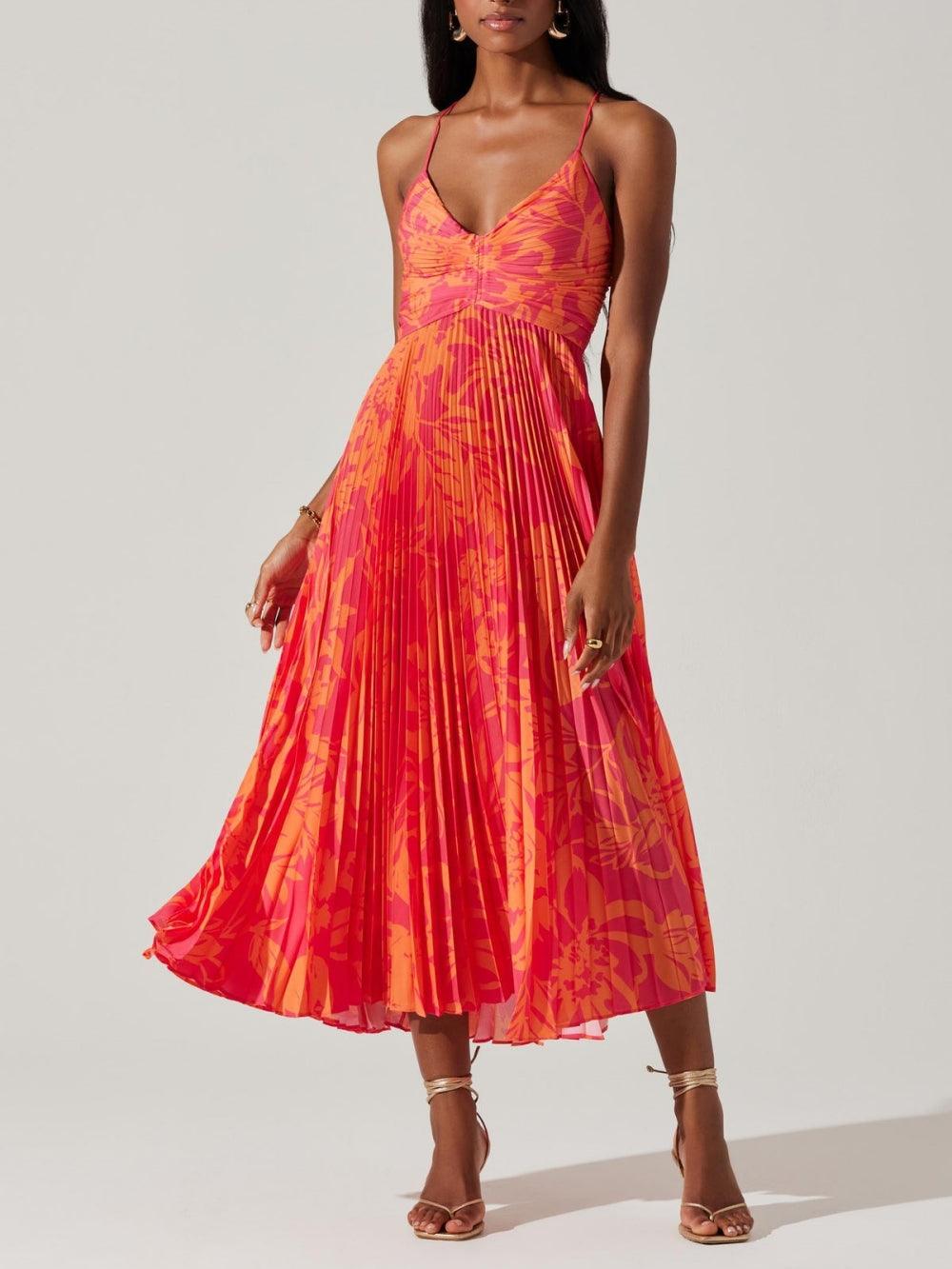 Aveline™ | Plissé Midi Jurk met Bloemenprint