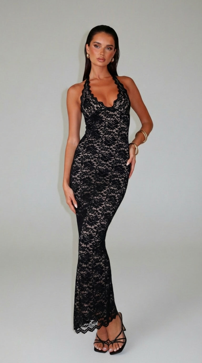 LANGE HALTERKANTEN DRESS