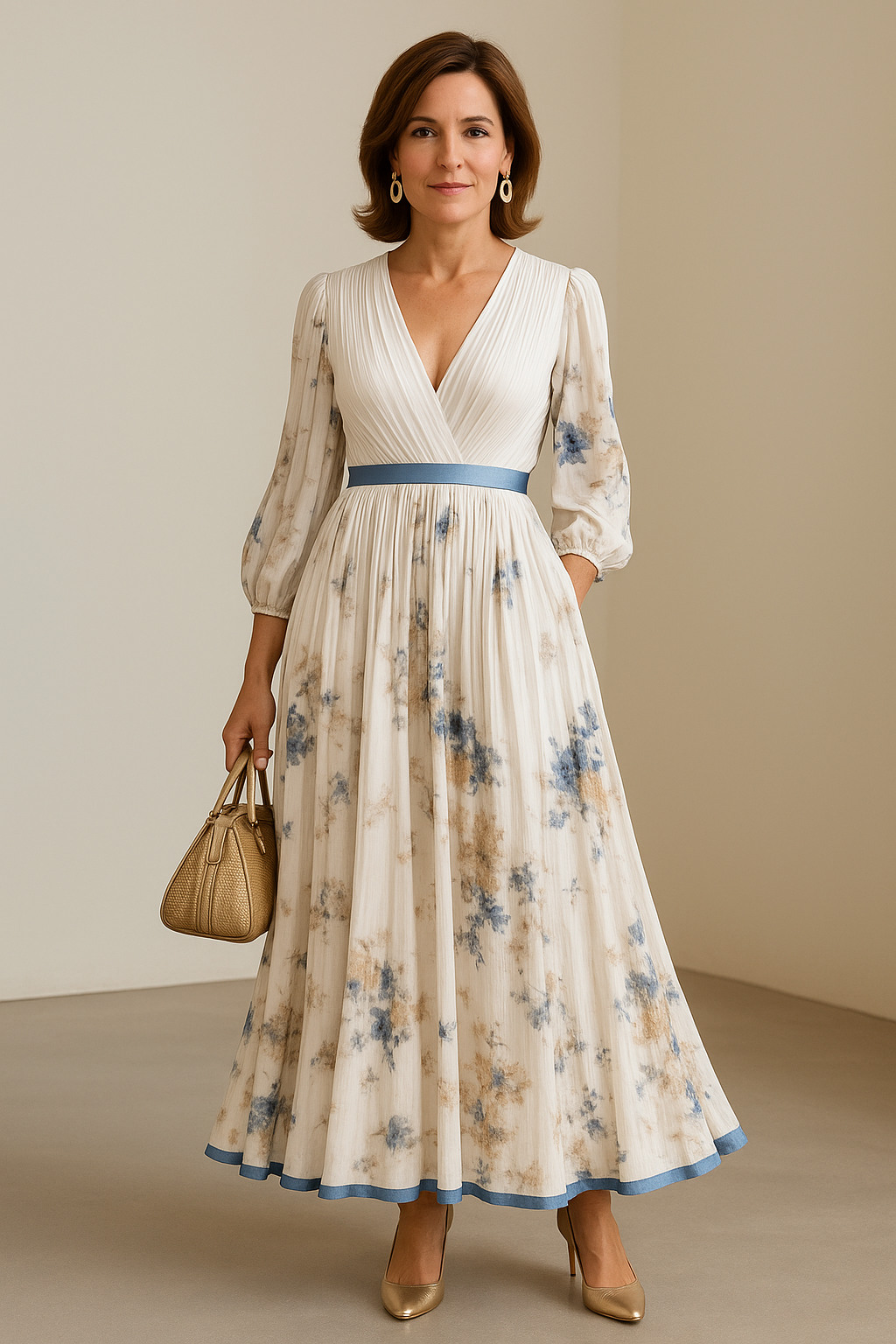 Paz™ | Tijdloze Bloemen Plissé Maxi Jurk