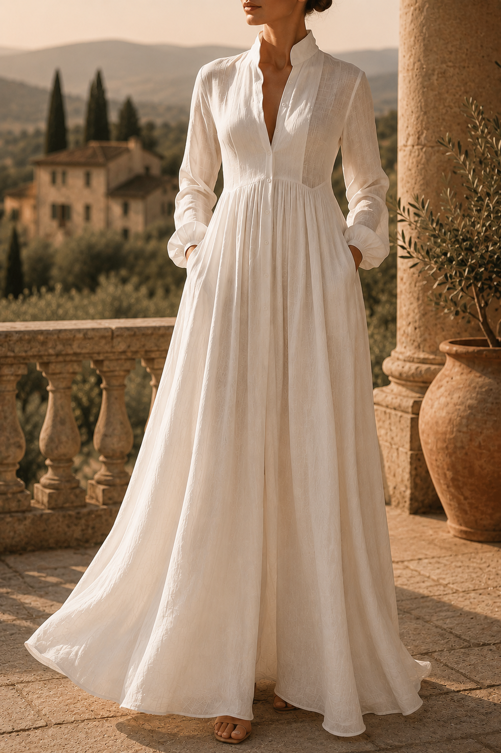 Lange elegante jurk met diepe hals