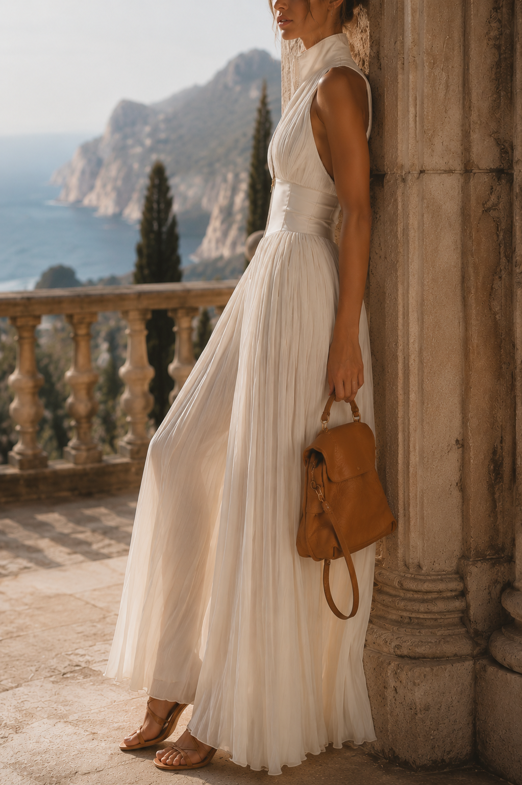 Elegante geplooide jumpsuit met wijde pijpen