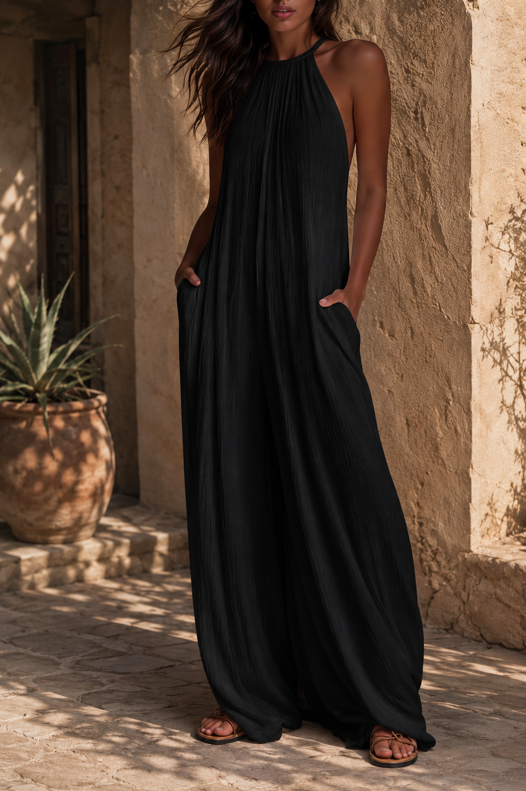 Elegante mouwloze jumpsuit met palazzobroek
