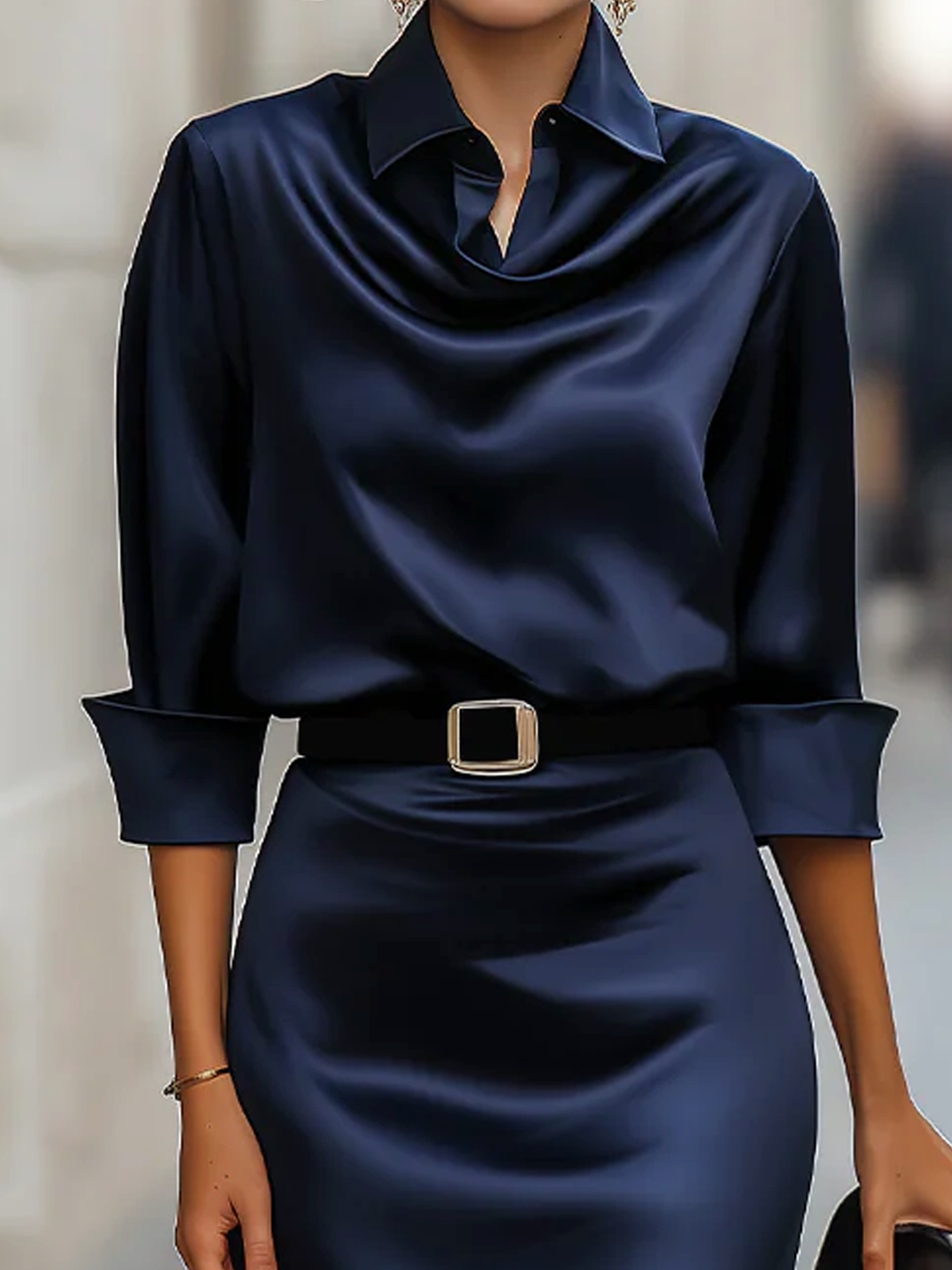 Vivienne™ | Elegante Jurk met Kraag en Ceintuur