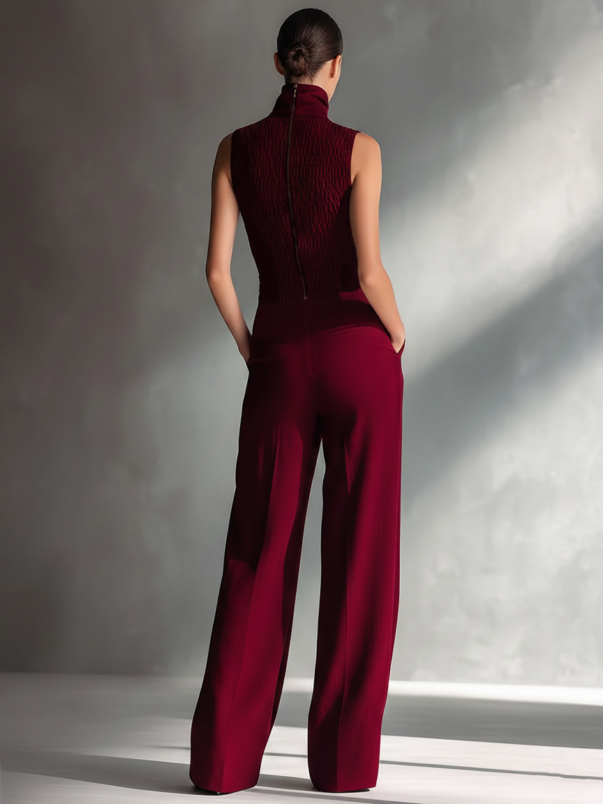 Colette | Mouwloze jumpsuit met staande kraag en wijde pijpen
