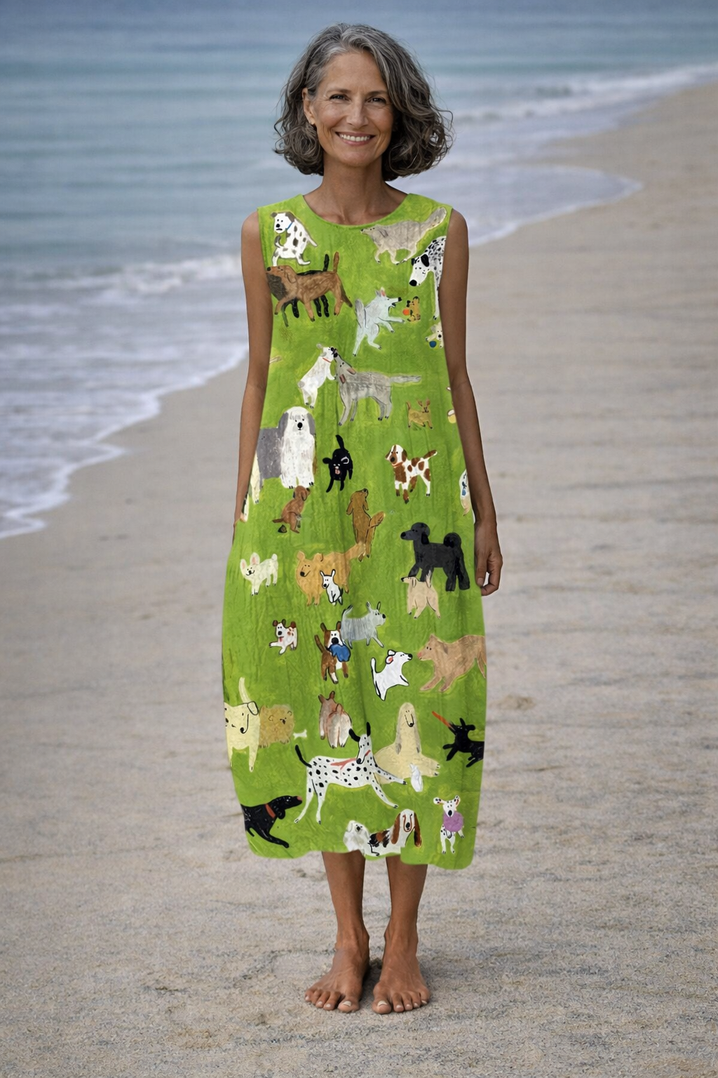 Isabella | Midi-jurk met olieverfschilderij van een hond