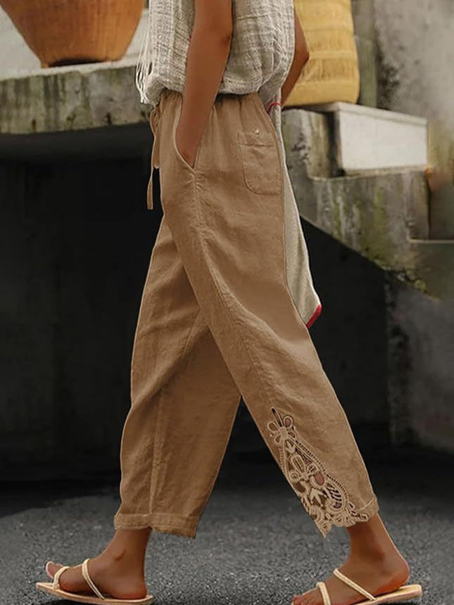 Lichte Katoenen Hoge Taille Rechte Broek
