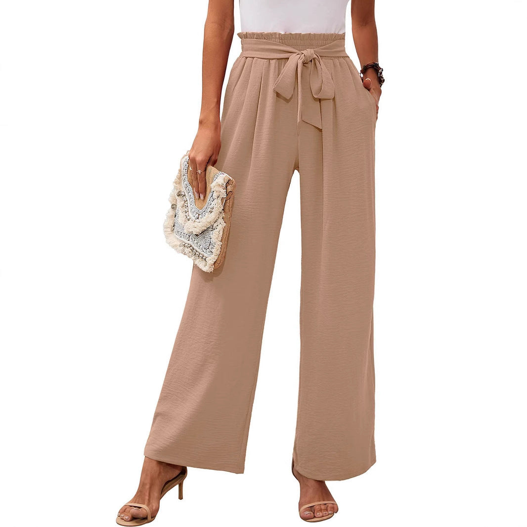Hoge Taille Wijde Pantalon Dames Zachte Strik Taille