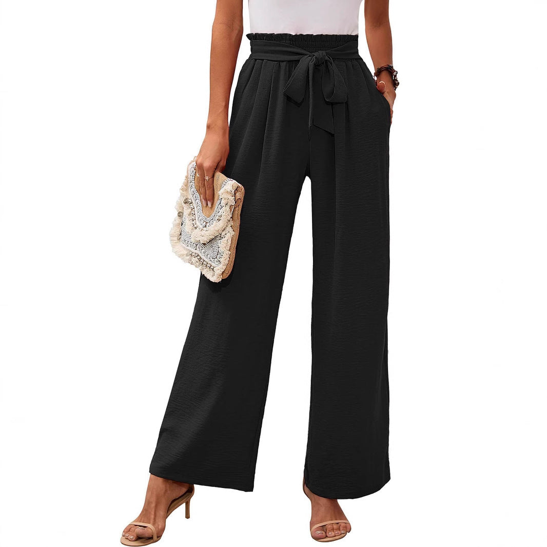 Hoge Taille Wijde Pantalon Dames Zachte Strik Taille
