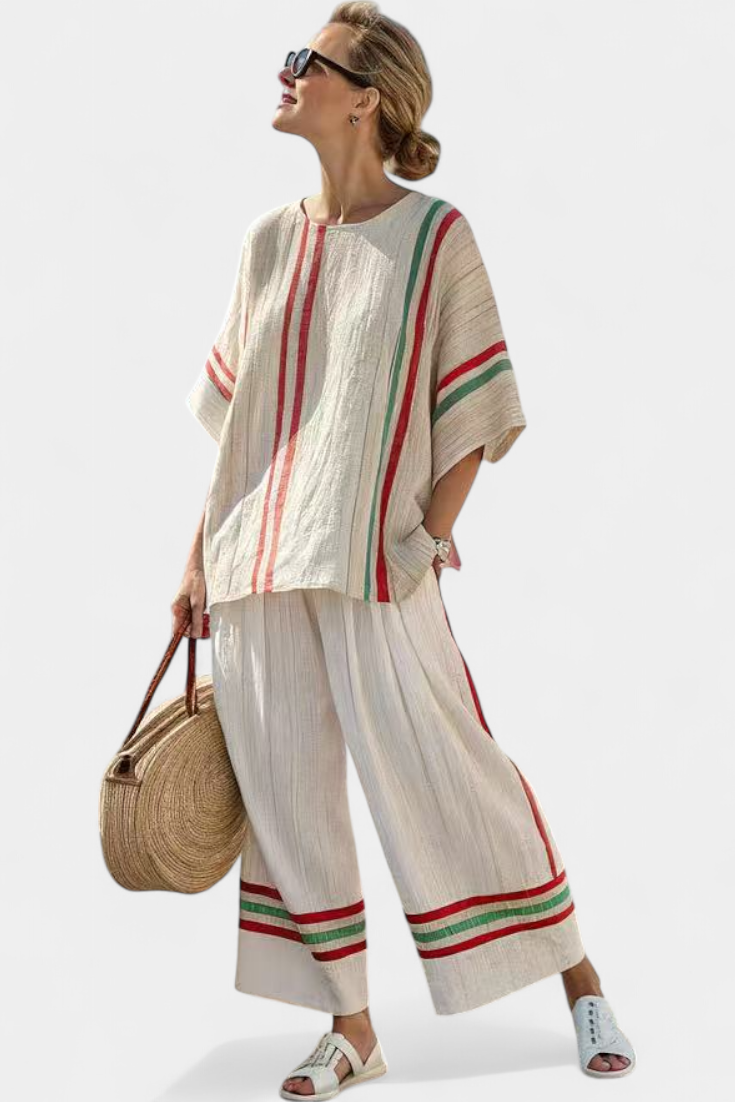 Truvane | Boho Blouse met Comfortabele Print & Loose-Fit Broek