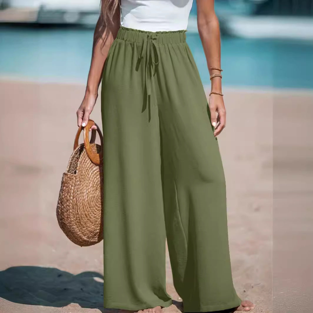 Lichte Wijde Pantalon Dames Comfortabele Taille met Touwtjes
