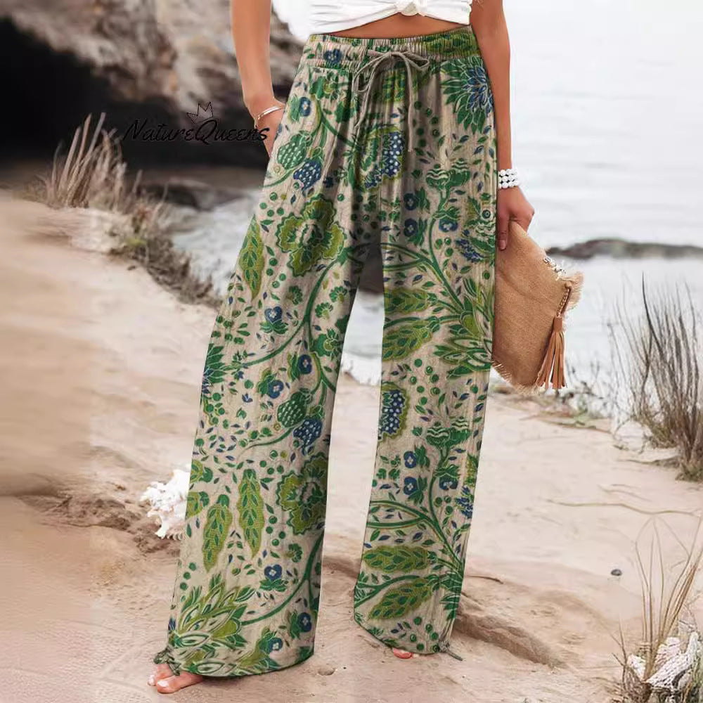 Bloemige Wijde Pantalon Lichtgewicht Hoge Taille Comfort