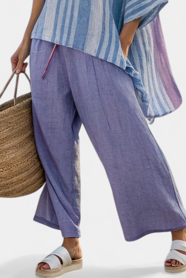 Zellora | Top Elegante Lavendel en Hemelsblauw & Linnen Broek