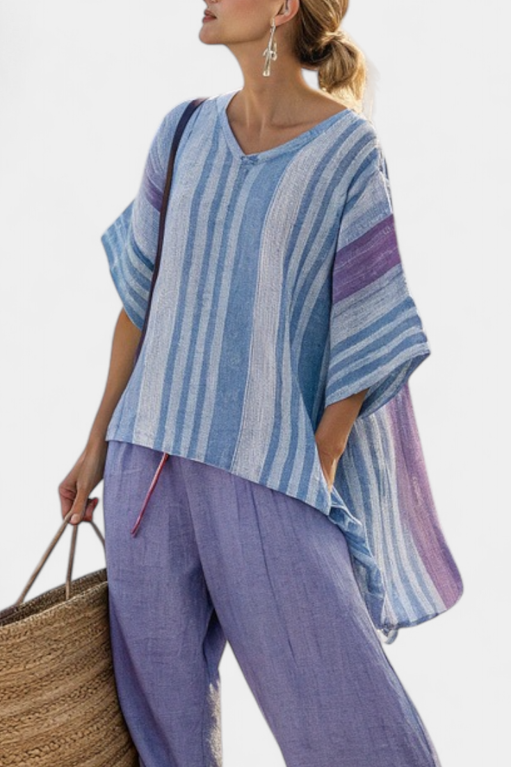 Zellora | Top Elegante Lavendel en Hemelsblauw & Linnen Broek