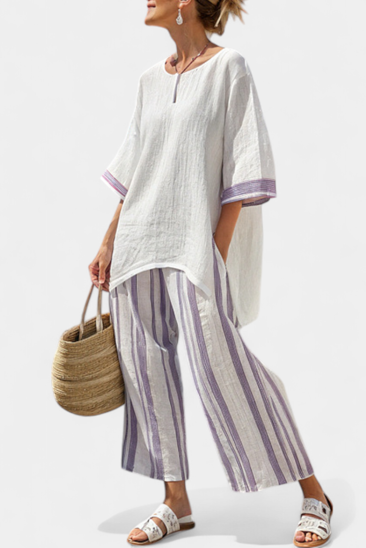 Luxmere | Comfortabele Relaxed Blouse & Gestreepte Bamboobroek