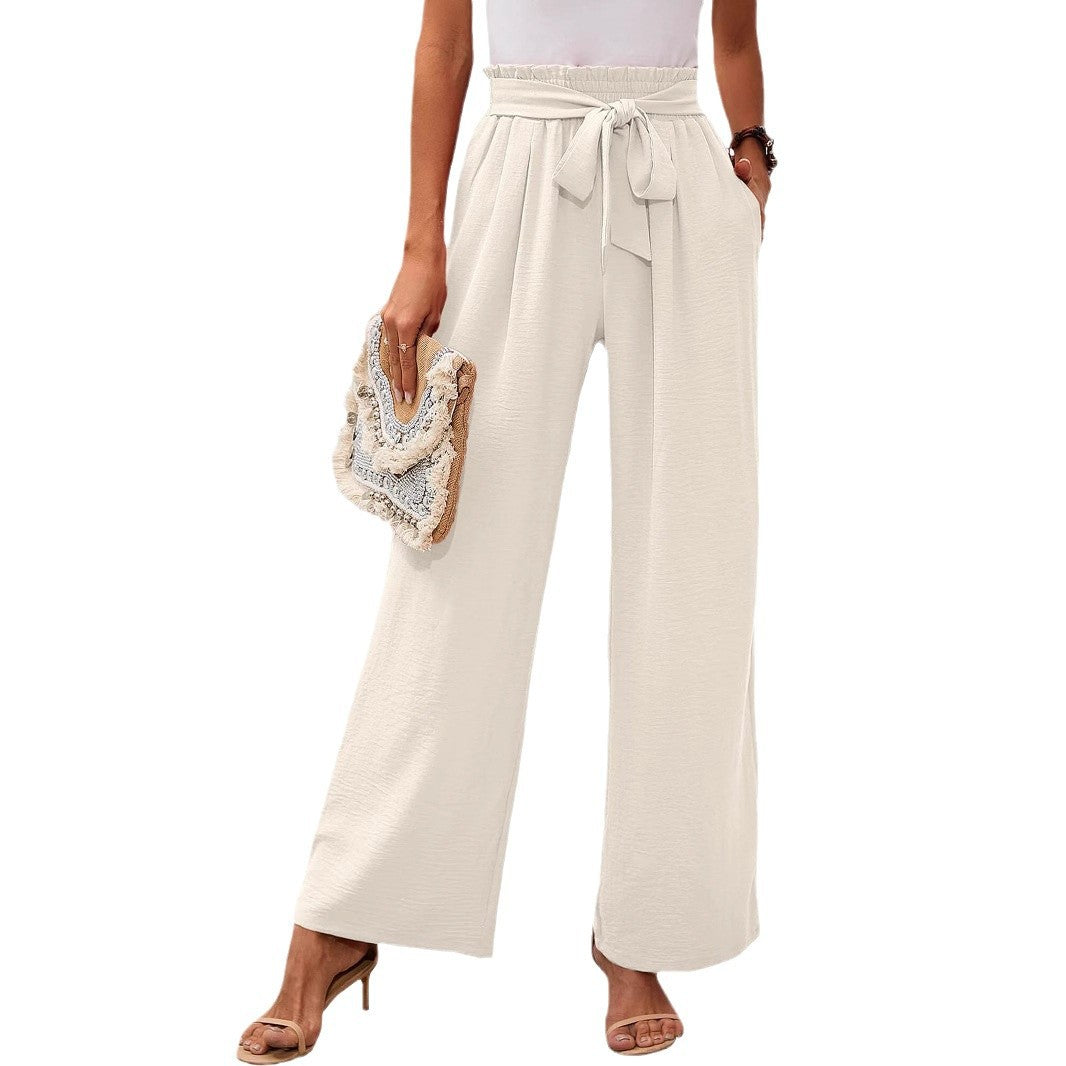 Hoge Taille Wijde Pantalon Dames Zachte Strik Taille
