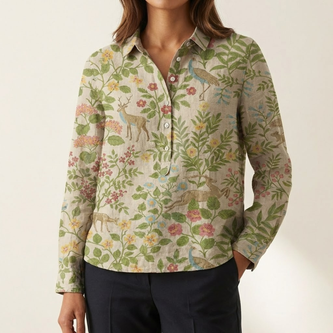 Elena – Linnen blouse met print