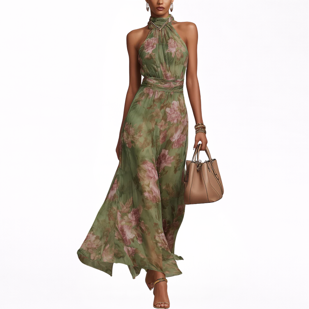 Livia | Maxi Halter Jurk met Bloemenprint