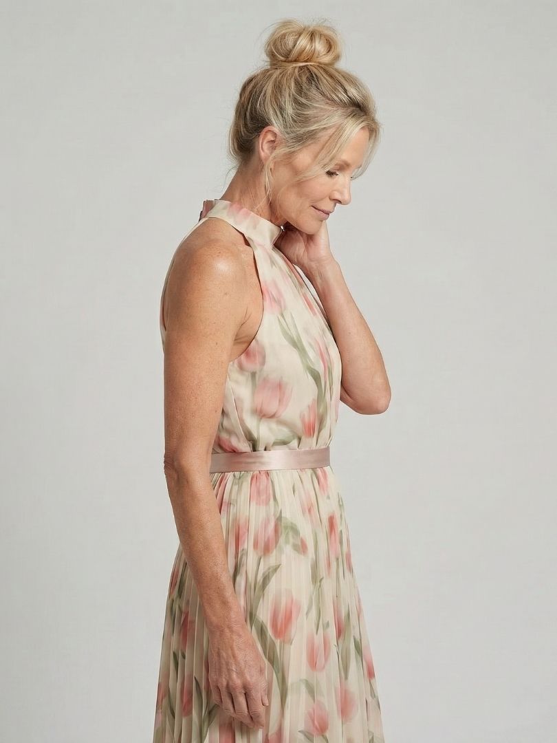 Aurelle | Midi-jurk met halternek en bloemenprint