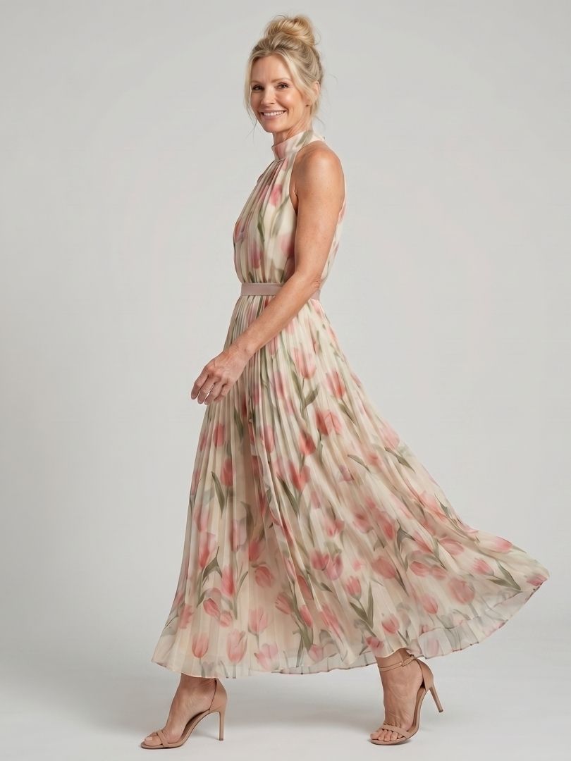 Aurelle | Midi-jurk met halternek en bloemenprint