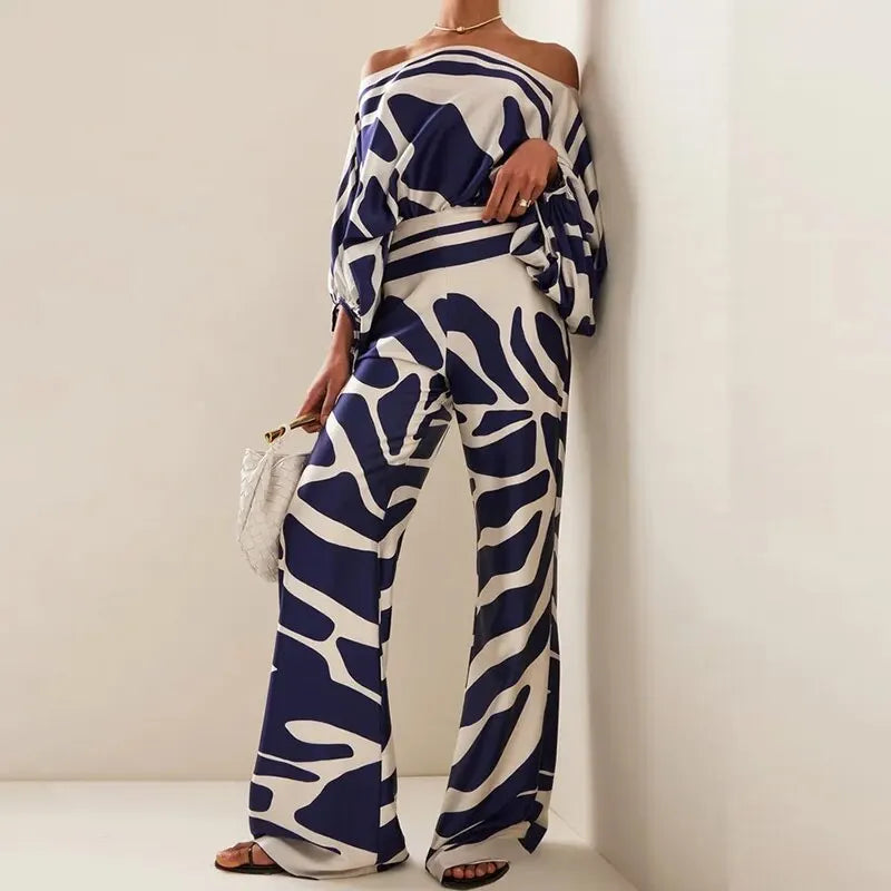 Golfprint Off-Shoulder Twee-Delige Set