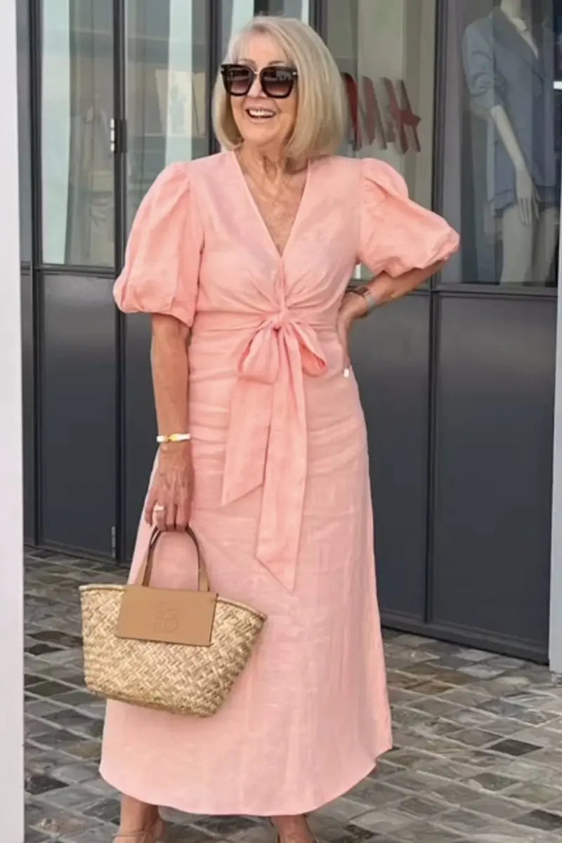 Lynora | Elegante V-Hals Midi Jurk
