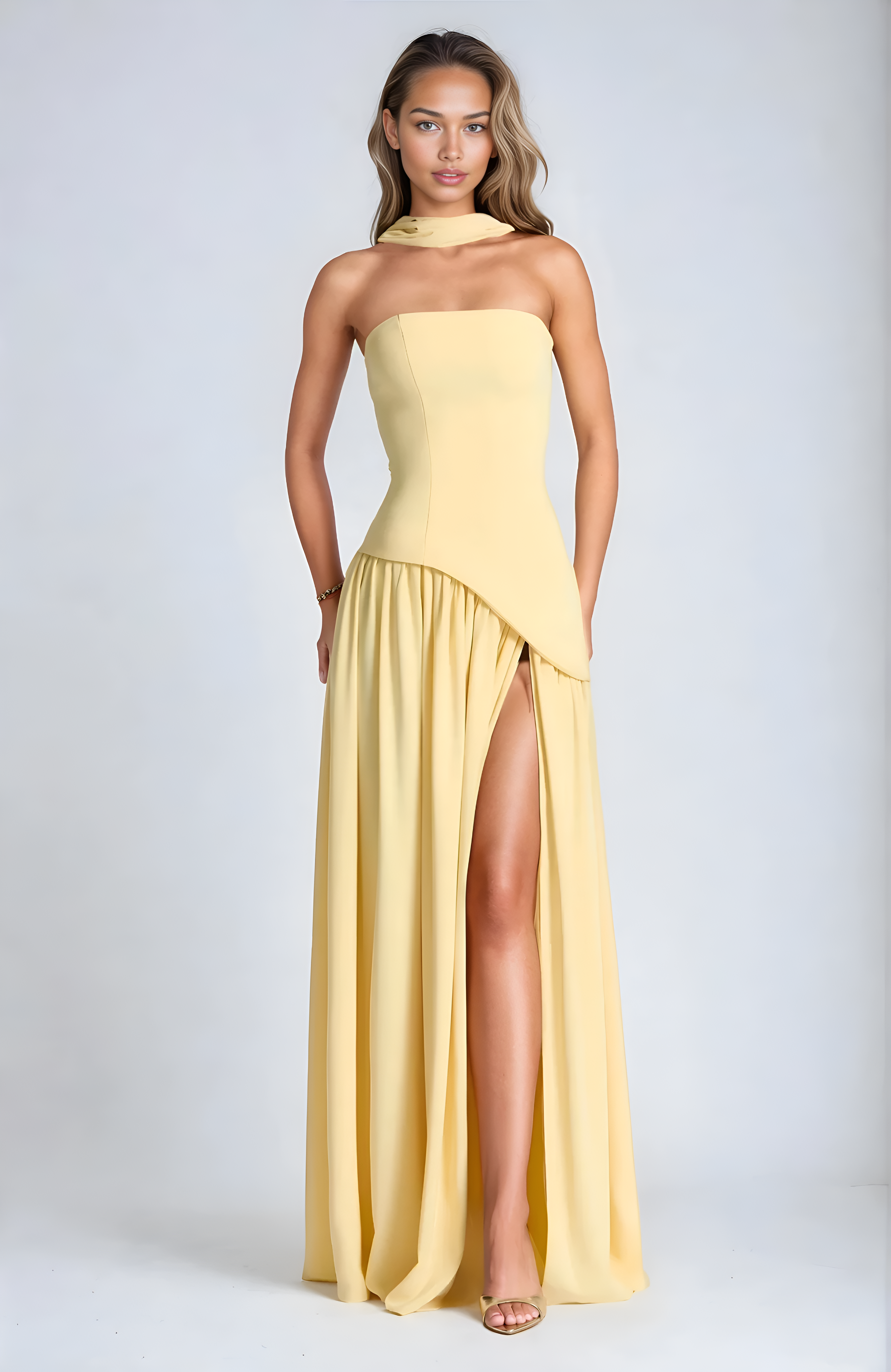 ADRIANA | LANG ASYMMETRISCH JURK MET OPENING